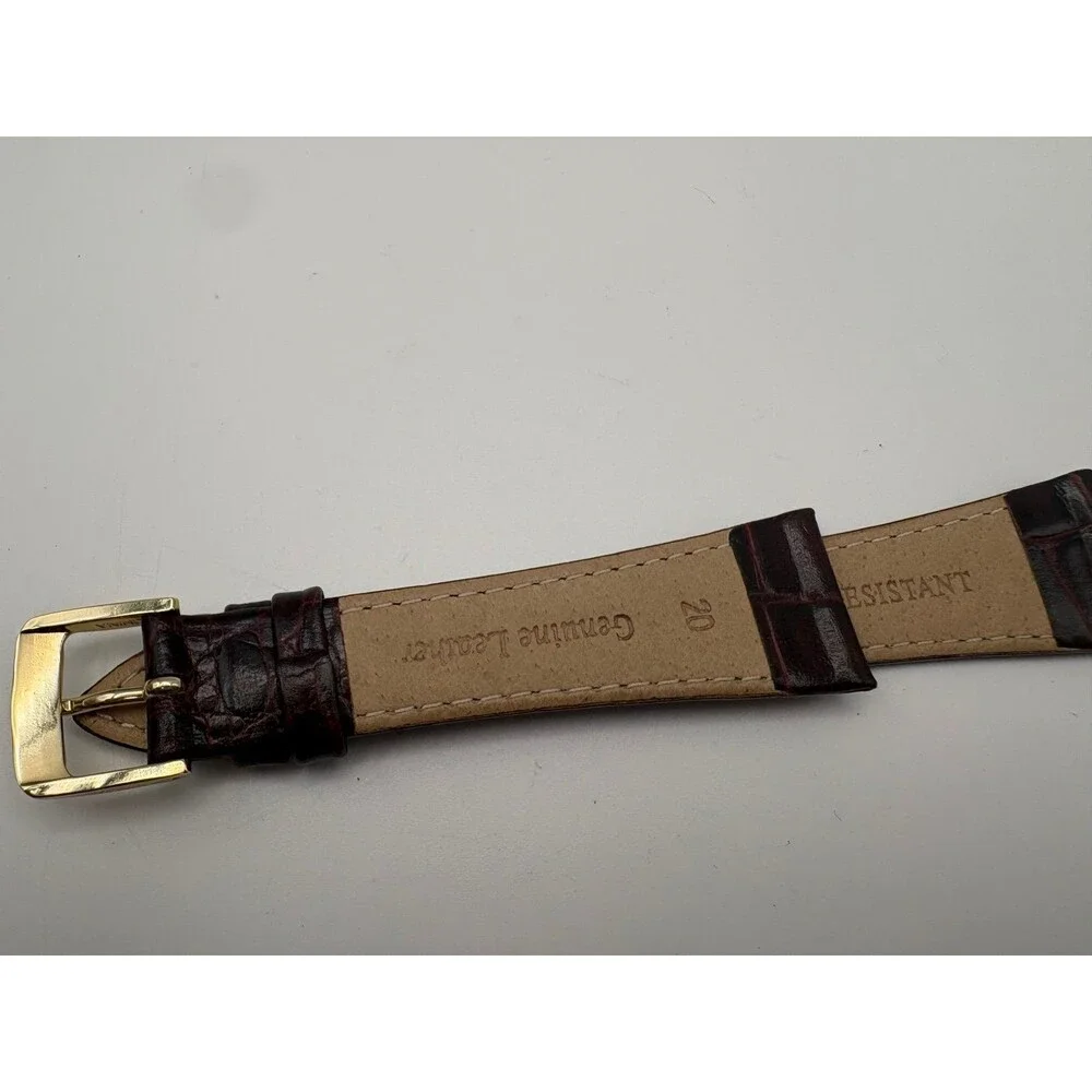 NOS Vintage Speidel 20mm Brown Alligator Grain Leather Watch Band Strap Gold Ton